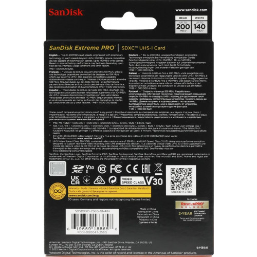 Карта памяти SANDISK 256GB SDXC UHS-I U3 4K Extreme Pro (SDSDXXG-256G-GN4IN)