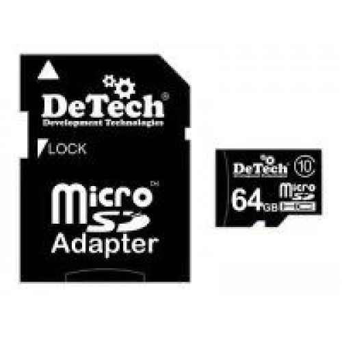 Карта памяти DeTech MicroSDHC 64GB (Class 10) + adapter